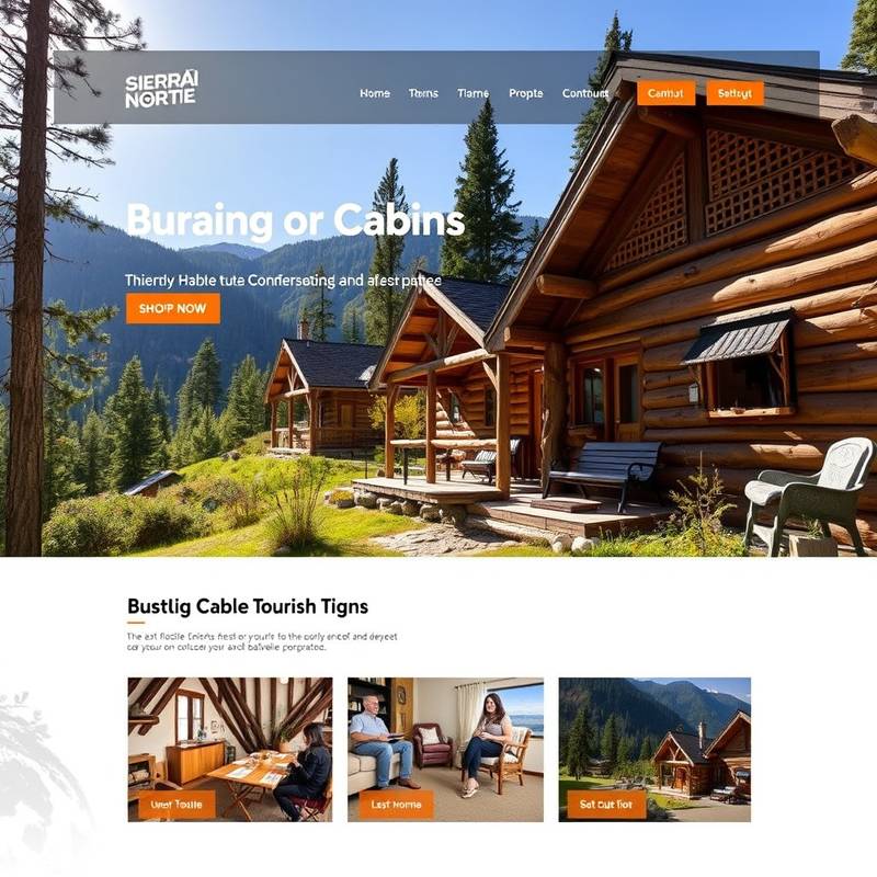 Diseño de página web para la empresa de turismo rural Escapadas Rurales Sierra Norte, mostrando las cabañas y actividades disponibles.