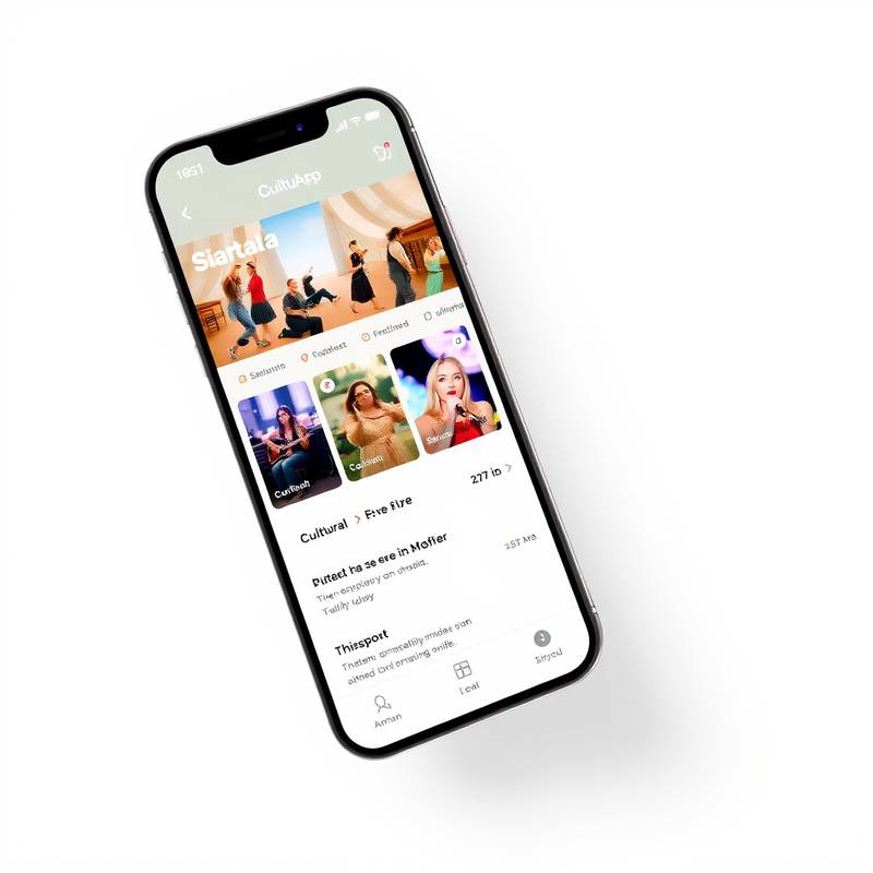 Interfaz de usuario de la aplicación móvil CultuApp para eventos culturales, mostrando la lista de eventos y la información detallada.